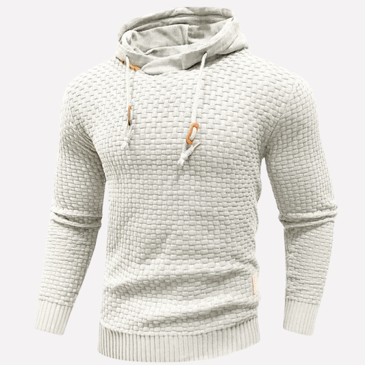Herren Korb-Struktur Kapuzenpullover in weiß, Klassischer Schnitt