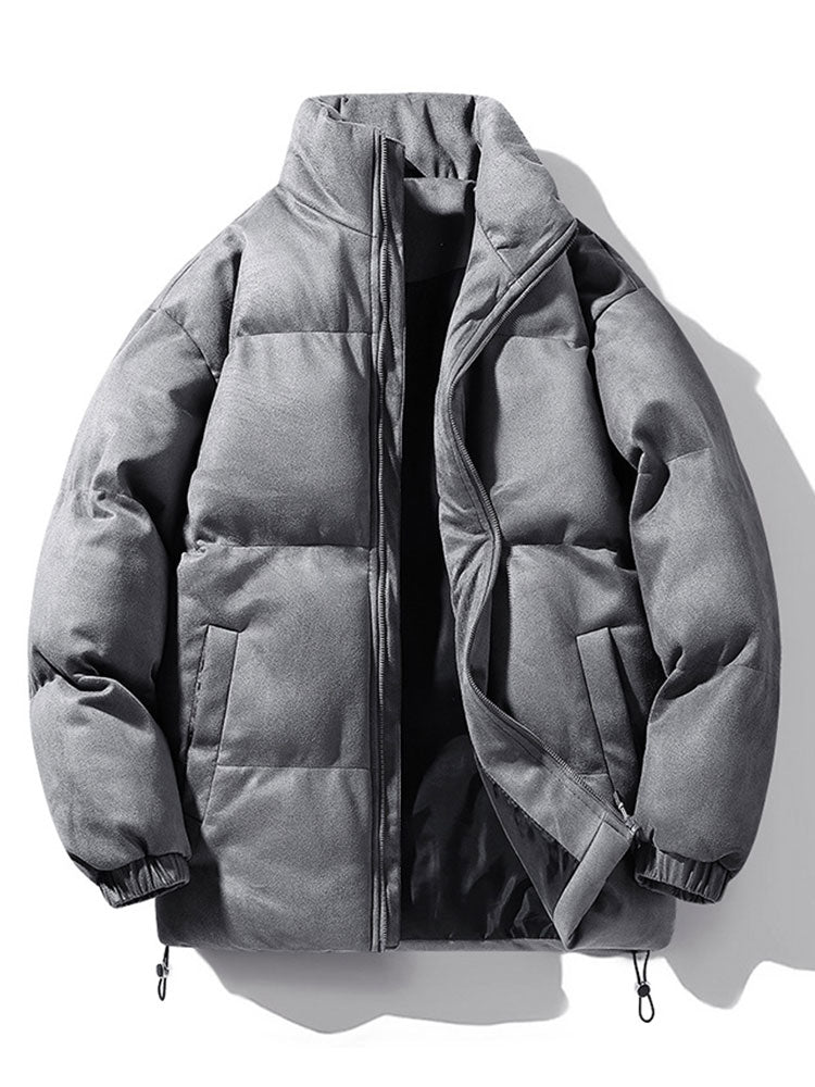Herren Kunstwildleder Steppjacke mit Stehkragen – Winterjacke - Grau