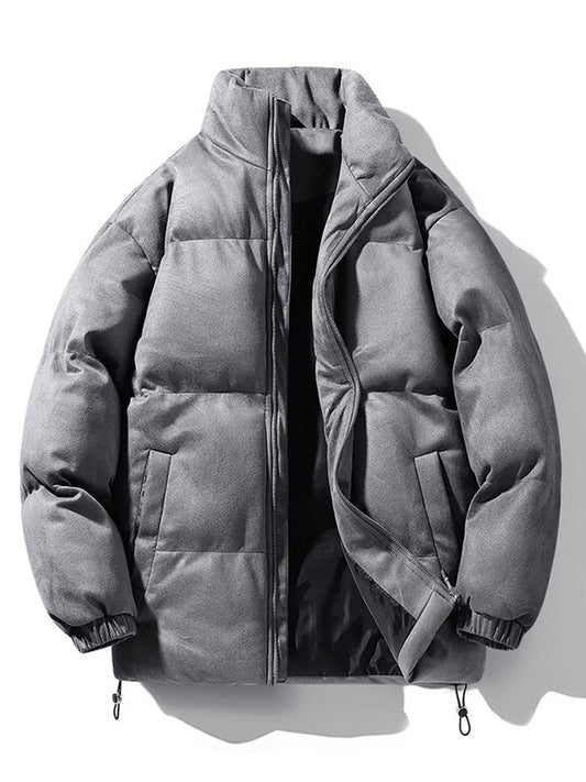 Herren Kunstwildleder Steppjacke mit Stehkragen – Winterjacke - Grau