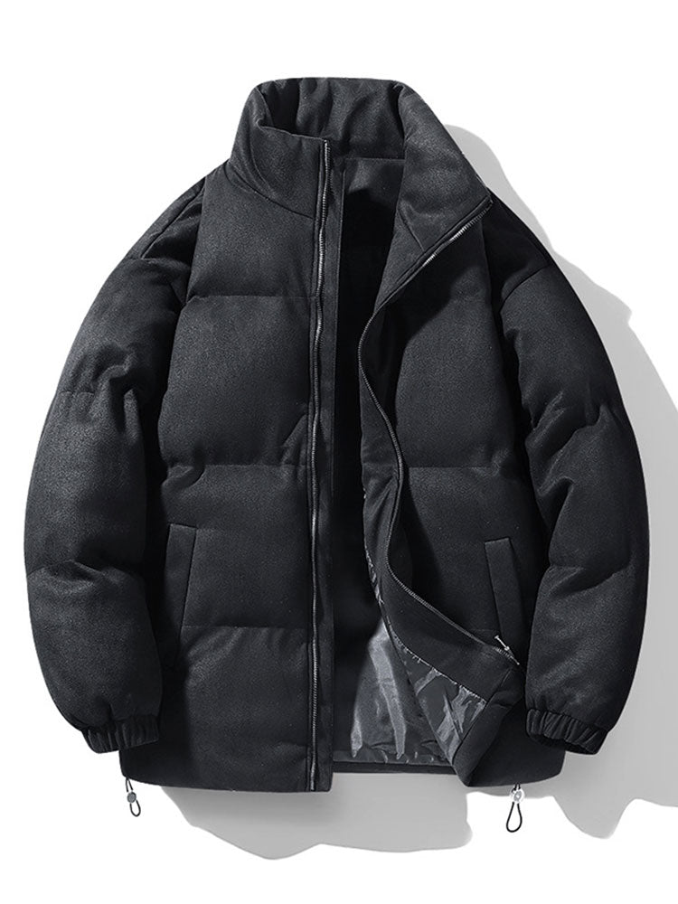 Herren Kunstwildleder Steppjacke mit Stehkragen – Winterjacke - Schwarz