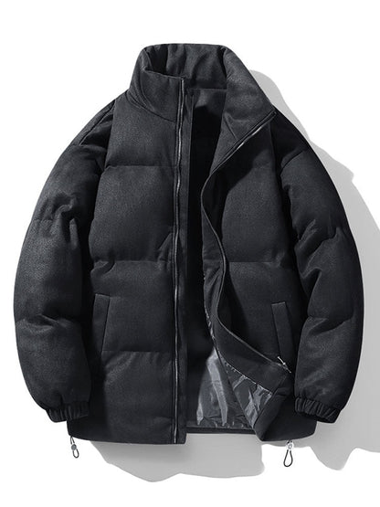 Herren Kunstwildleder Steppjacke mit Stehkragen – Winterjacke - Schwarz
