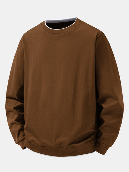 Herren Layered Crew Neck Sweatshirt – Regular Fit Casual Pullover - Dunkelbraun