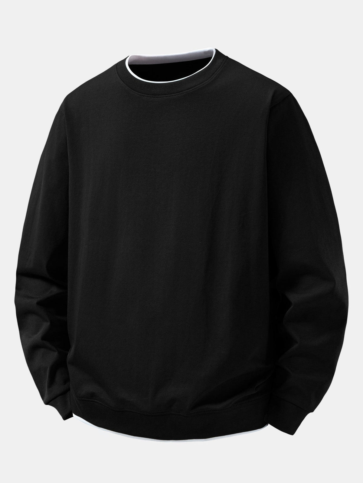 Herren Layered Crew Neck Sweatshirt – Regular Fit Casual Pullover - Schwarz
