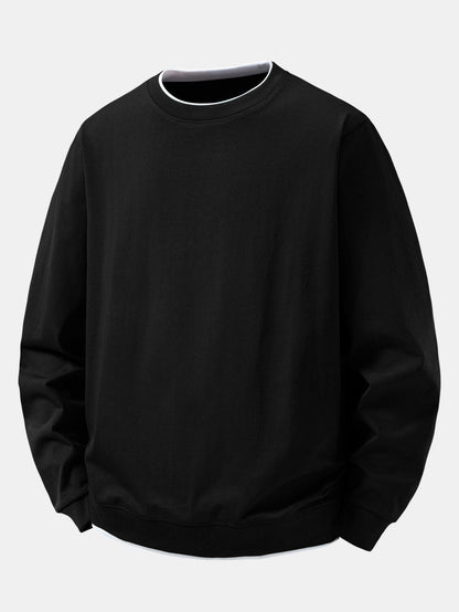 Herren Layered Crew Neck Sweatshirt – Regular Fit Casual Pullover - Schwarz