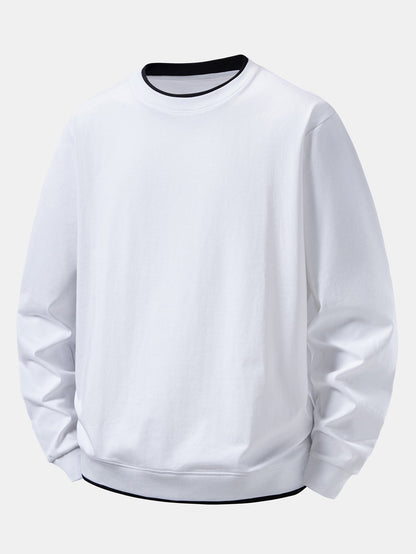 Herren Layered Crew Neck Sweatshirt – Regular Fit Casual Pullover - Weiß