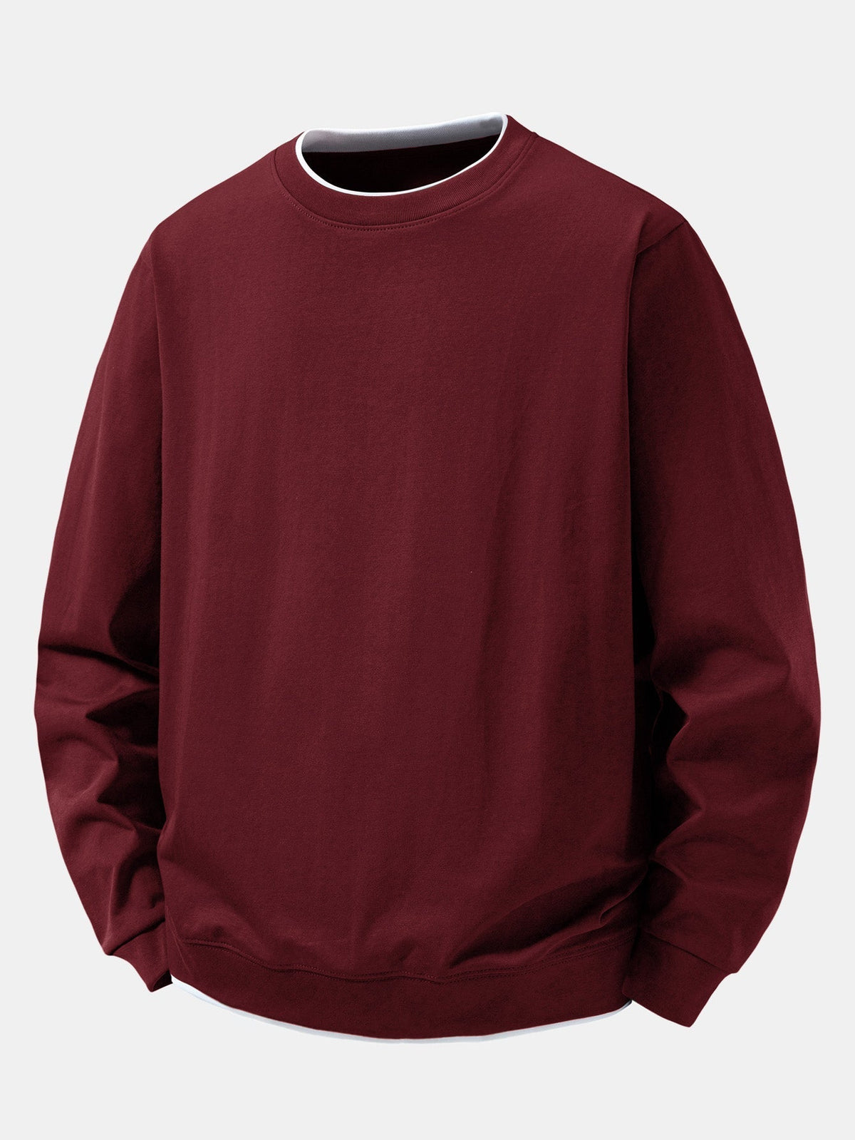 Herren Layered Crew Neck Sweatshirt – Regular Fit Casual Pullover - Weinrot