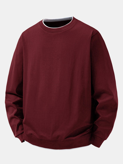 Herren Layered Crew Neck Sweatshirt – Regular Fit Casual Pullover - Weinrot