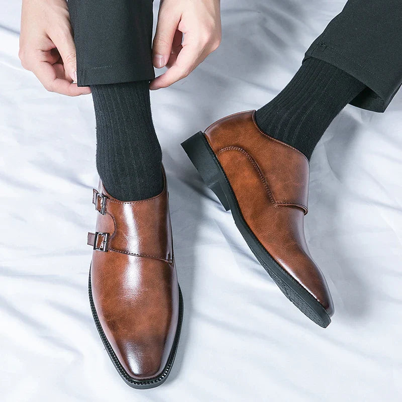 Herren Leder Monkstrap Schuhe in braun, Eleganter Business Look