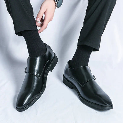 Herren Leder Monkstrap Schuhe in schwarz, Eleganter Business Look