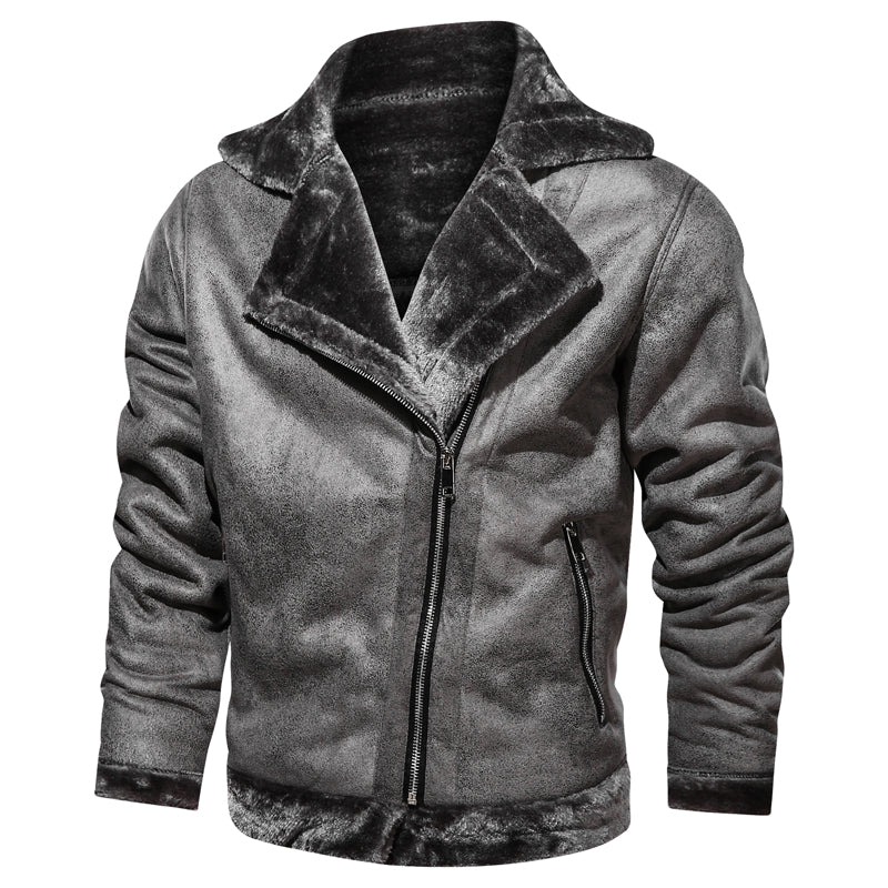 Herren Lederjacke Winter - Klassischer Stil mit Wärmeschutz - Grau