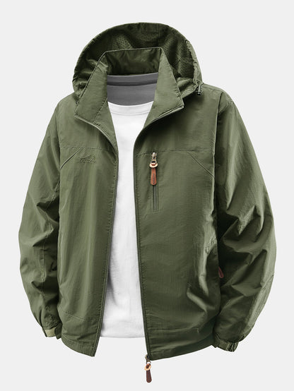Herren Leichte Nylon Windbreaker Jacke mit abnehmbarer Kapuze – Entspa - ArmeeGrün