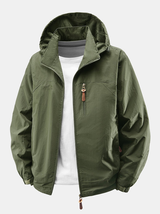 Herren Leichte Nylon Windbreaker Jacke mit abnehmbarer Kapuze – Entspa - ArmeeGrün