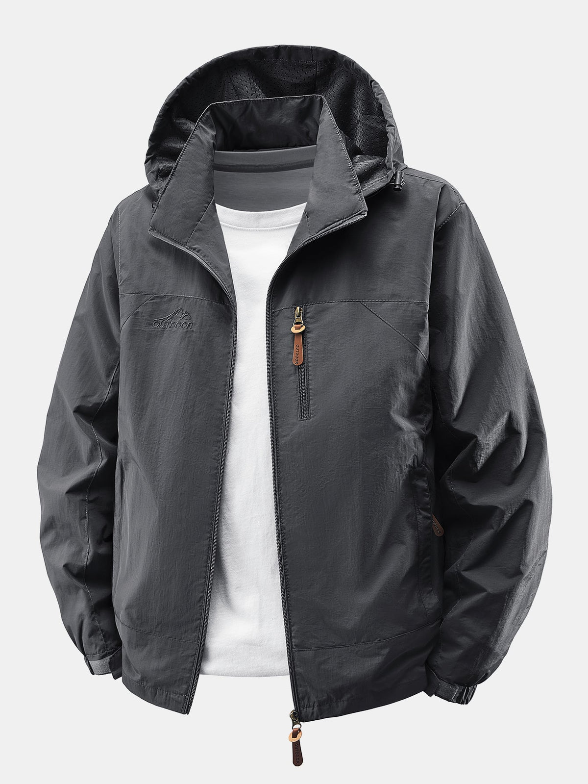 Herren Leichte Nylon Windbreaker Jacke mit abnehmbarer Kapuze – Entspa - Dunkelgrau
