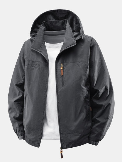 Herren Leichte Nylon Windbreaker Jacke mit abnehmbarer Kapuze – Entspa - Dunkelgrau