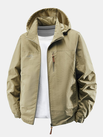 Herren Leichte Nylon Windbreaker Jacke mit abnehmbarer Kapuze – Entspa - Khaki