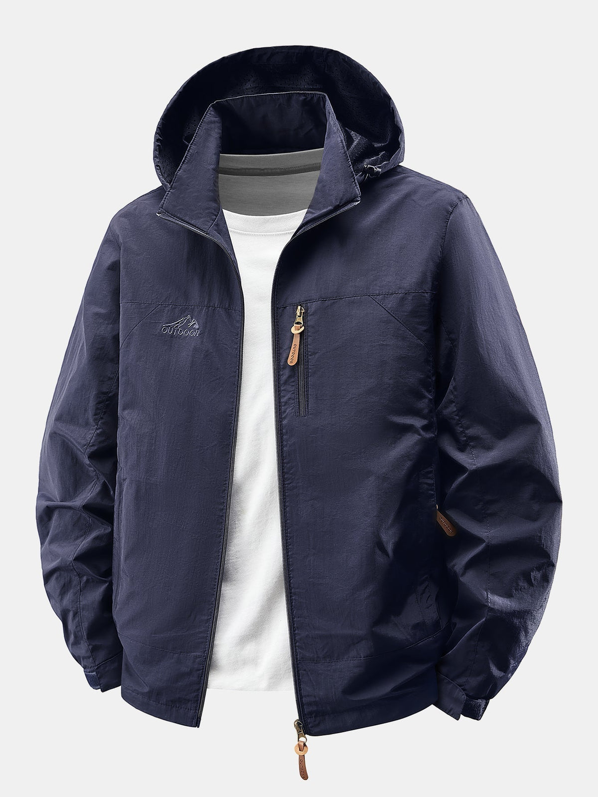 Herren Leichte Nylon Windbreaker Jacke mit abnehmbarer Kapuze – Entspa - Marineblau