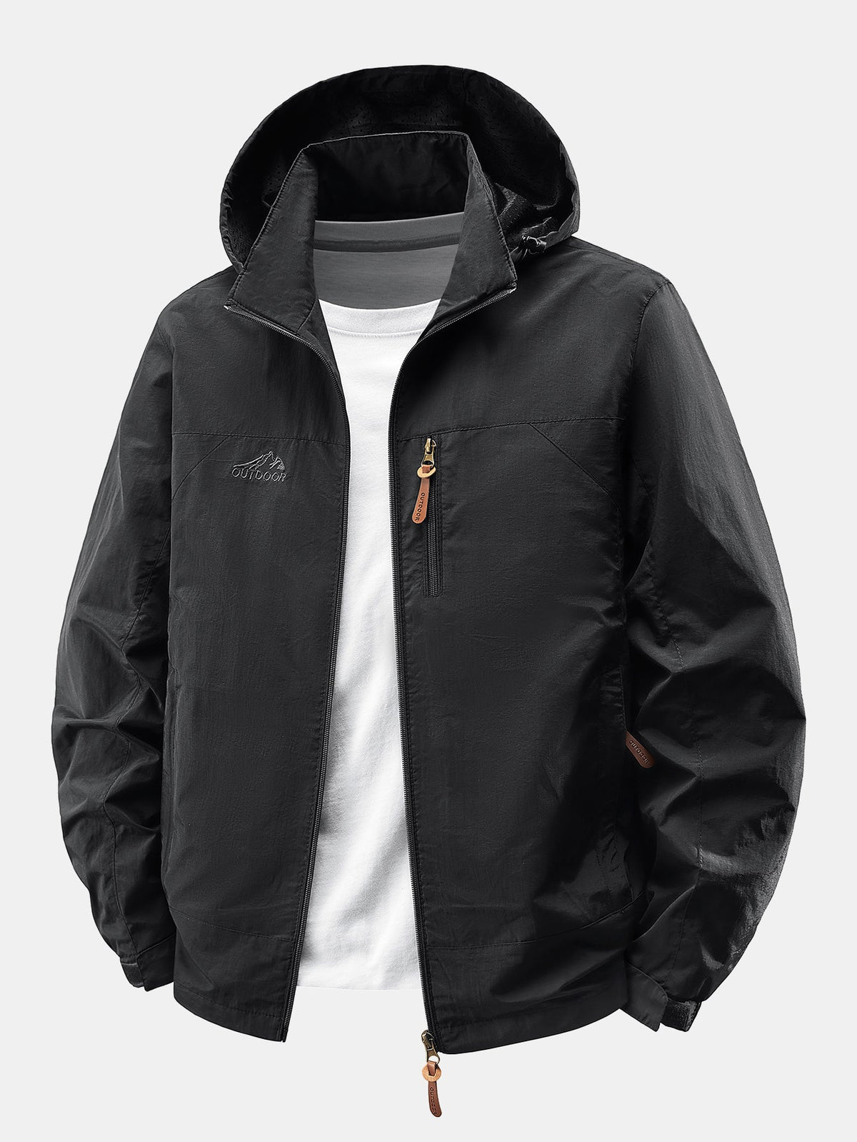 Herren Leichte Nylon Windbreaker Jacke mit abnehmbarer Kapuze – Entspa - Schwarz