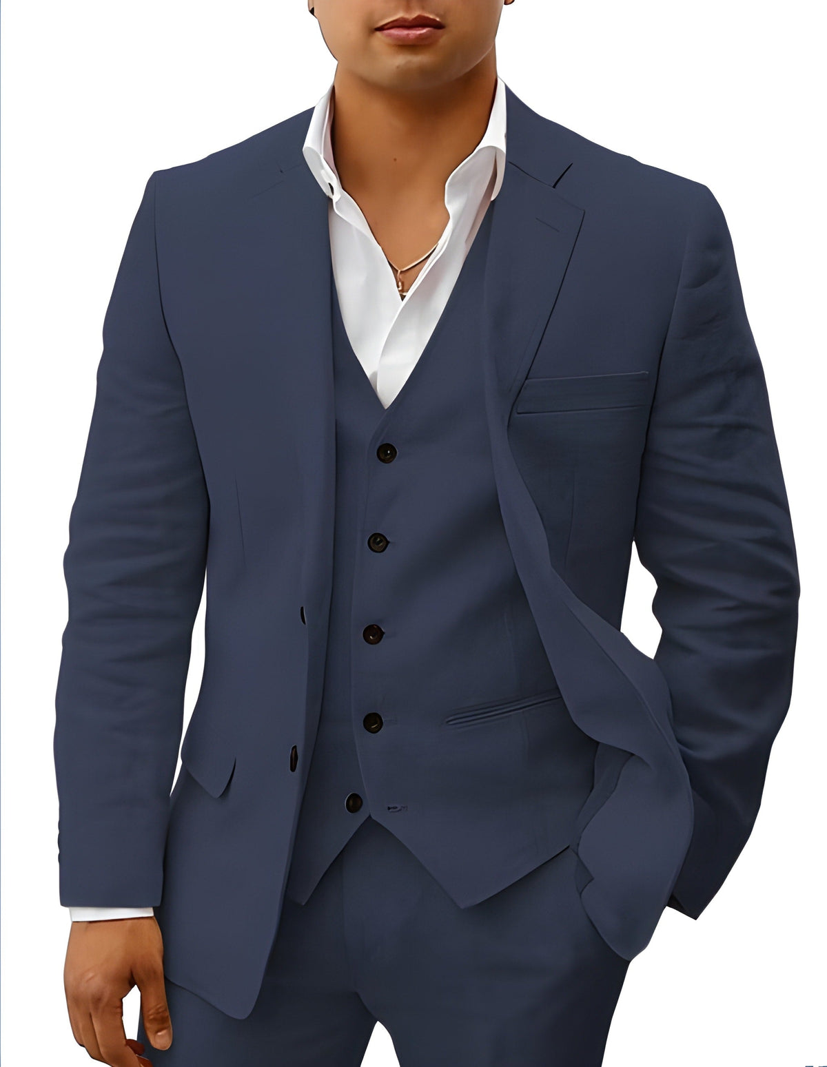 Herren Leinen Anzug in marineblau, 3-teilig, klassisch & atmungsaktiv