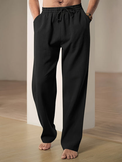 Herren Leinenhose mit Kordelzug am Bund - schwarz