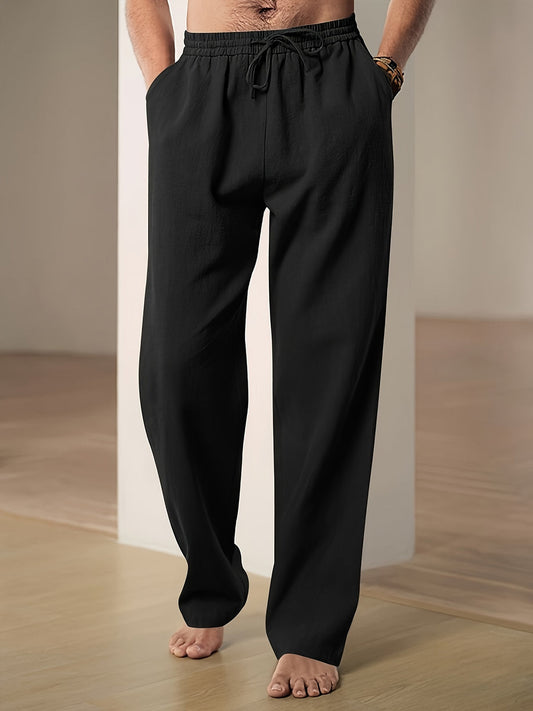 Herren Leinenhose mit Kordelzug am Bund - schwarz