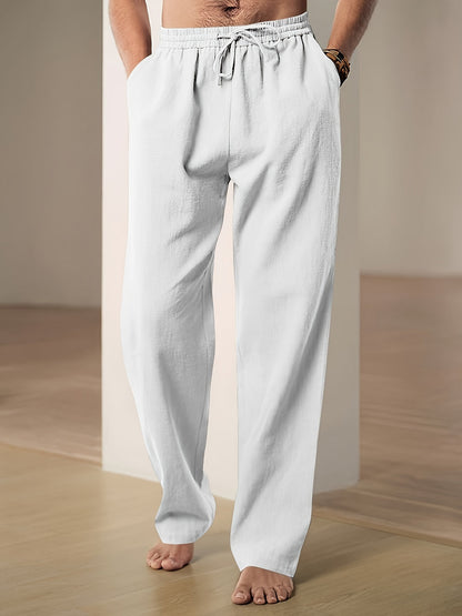Herren Leinenhose mit Kordelzug am Bund - weiß