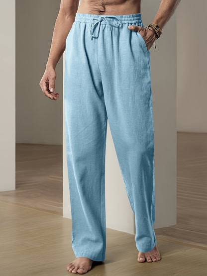 Herren Leinenhose mit Kordelzug am Bund - blau