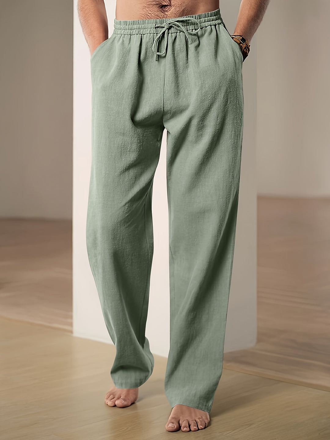 Herren Leinenhose mit Kordelzug am Bund