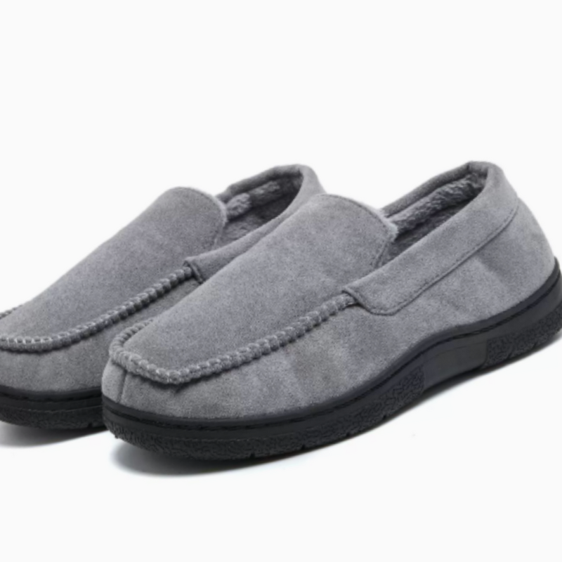 Herren Loafer mit Karomuster - Warme Hausschuhe mit Rutschfester Sohle - Grau