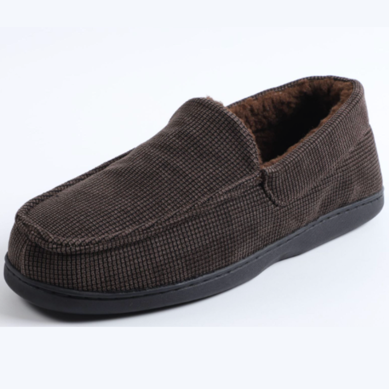 Herren Loafer mit Karomuster - Warme Hausschuhe mit Rutschfester Sohle - Kaffeebraun