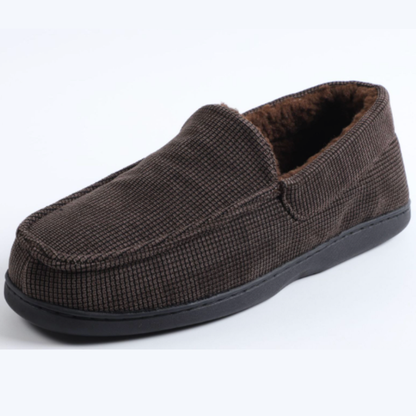 Herren Loafer mit Karomuster - Warme Hausschuhe mit Rutschfester Sohle - Kaffeebraun