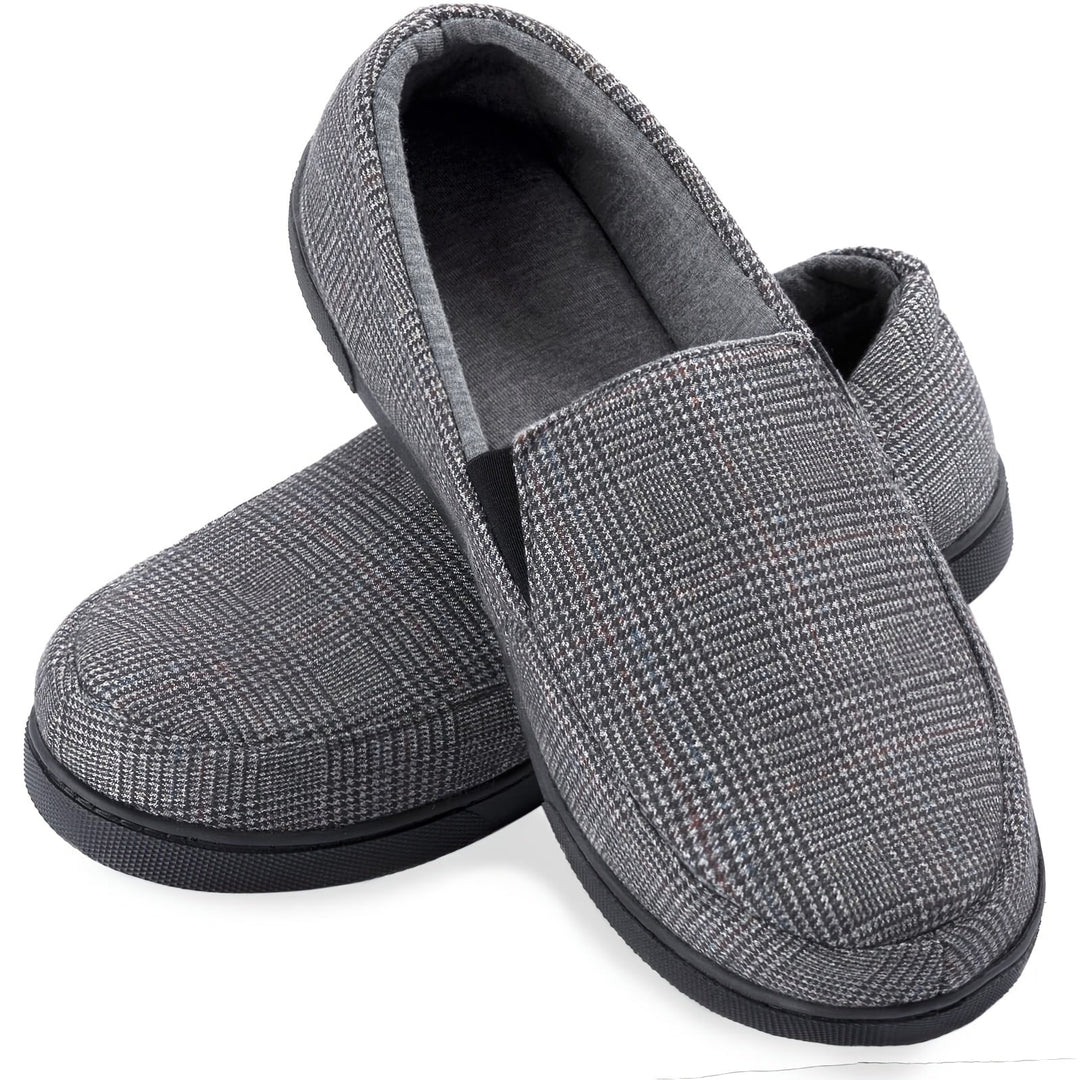 Herren Loafer mit Karomuster - Warme Hausschuhe mit Rutschfester Sohle