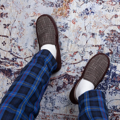 Herren Loafer mit Karomuster - Warme Hausschuhe mit Rutschfester Sohle