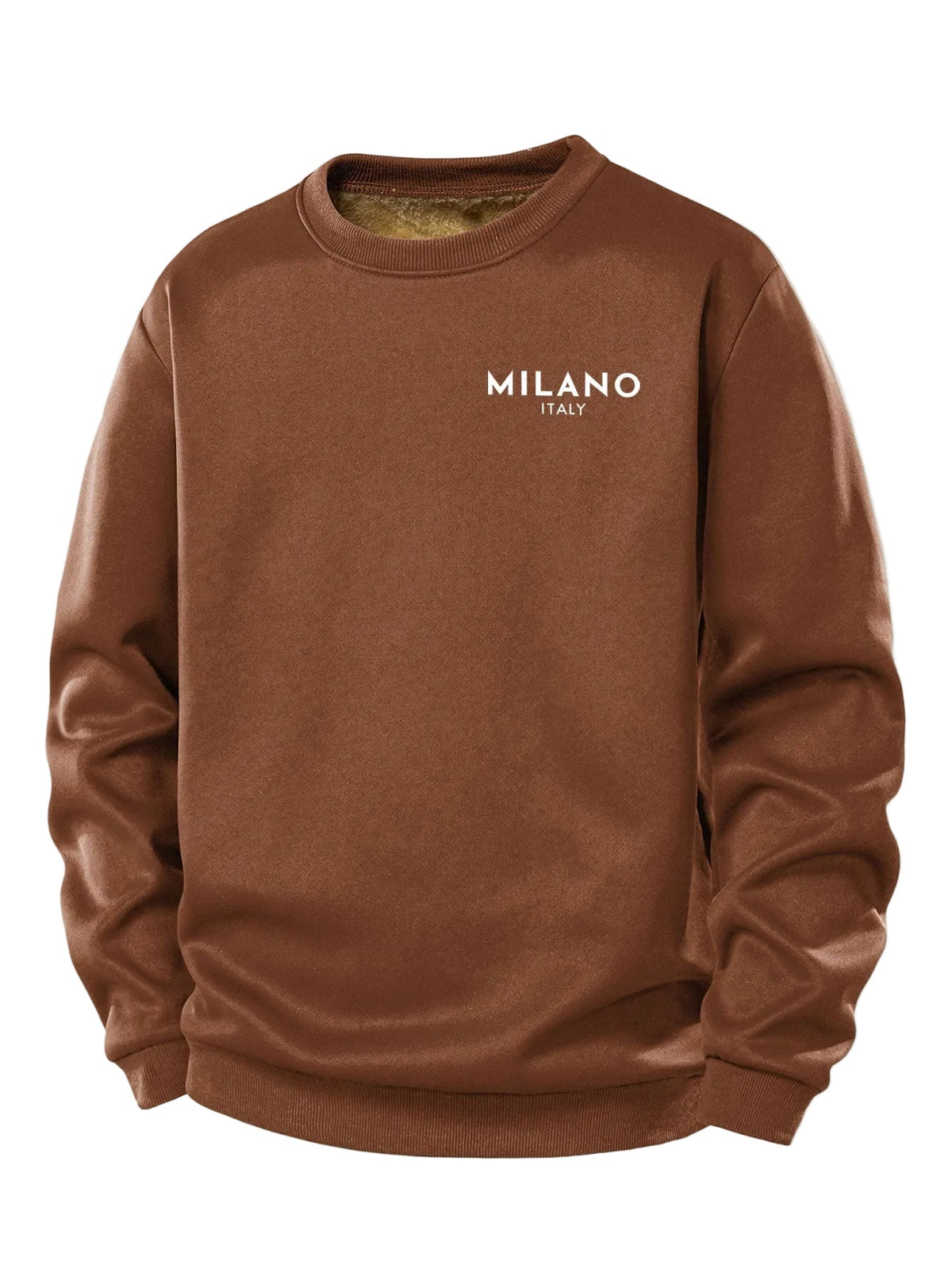 Herren Milano Print Fleece Sweatshirt – Regular Fit Crew Neck - Braun