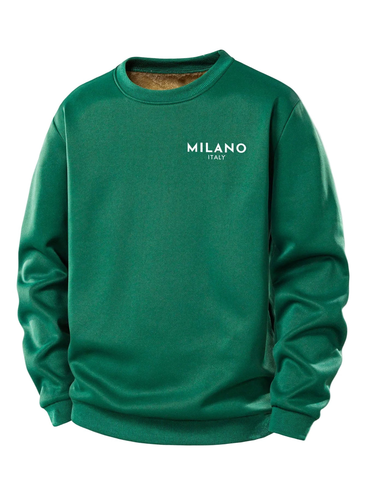 Herren Milano Print Fleece Sweatshirt – Regular Fit Crew Neck - Dunkelgrün