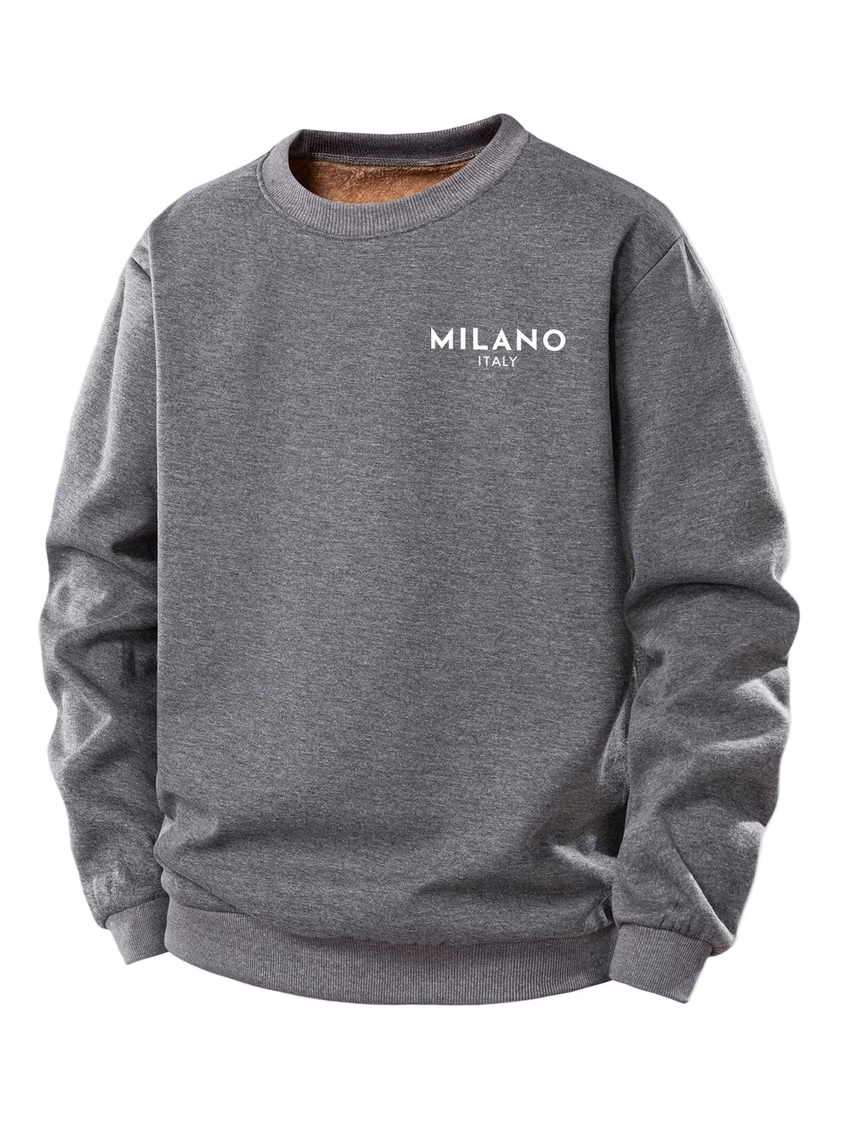 Herren Milano Print Fleece Sweatshirt – Regular Fit Crew Neck - Grau