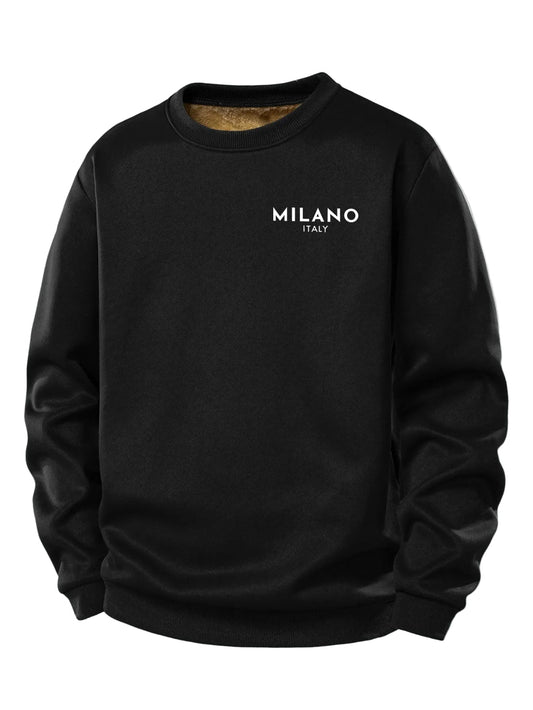 Herren Milano Print Fleece Sweatshirt – Regular Fit Crew Neck - Schwarz