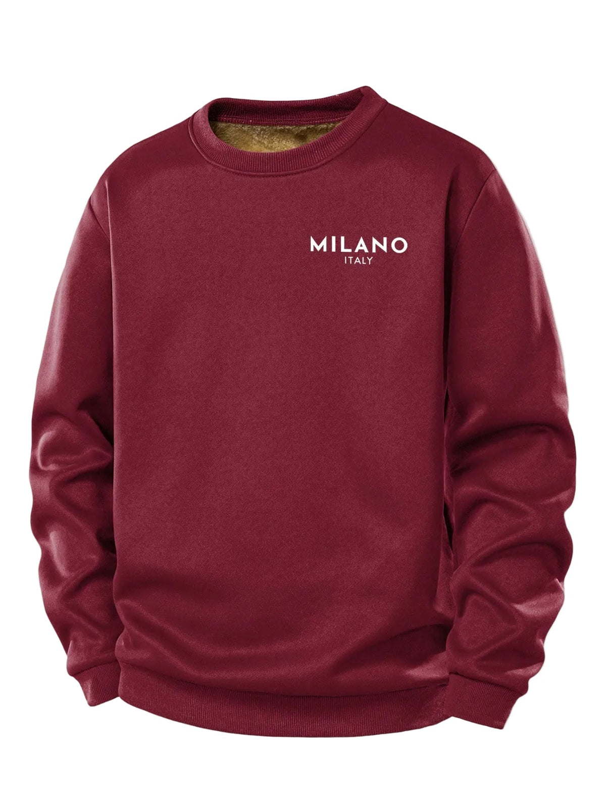 Herren Milano Print Fleece Sweatshirt – Regular Fit Crew Neck - Weinrot
