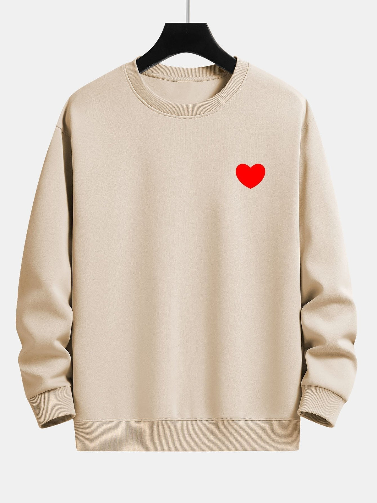 Herren Minimalist Herzprint Sweatshirt – Relaxed Fit Baumwollmischung - Beige
