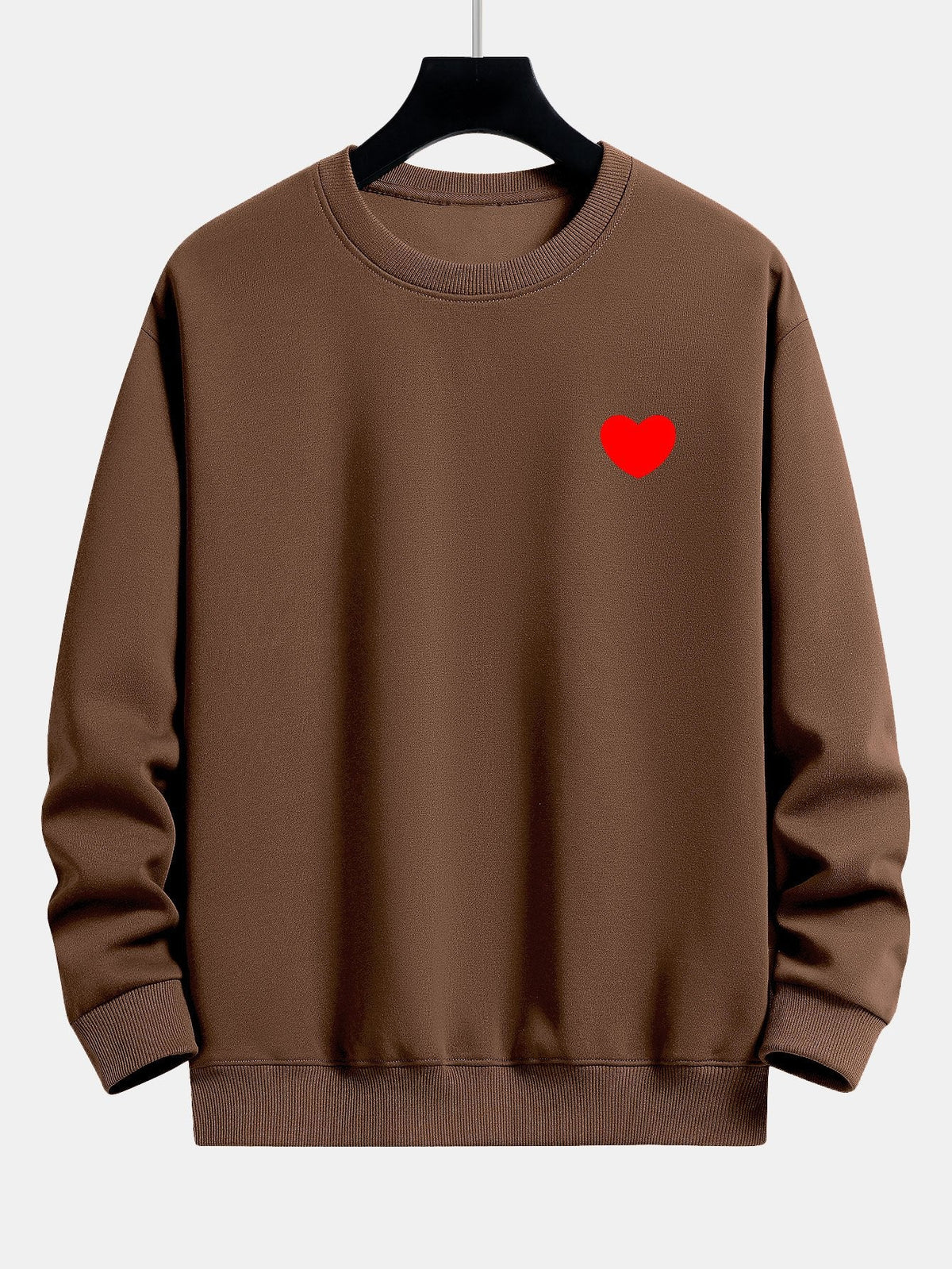 Herren Minimalist Herzprint Sweatshirt – Relaxed Fit Baumwollmischung - Braun