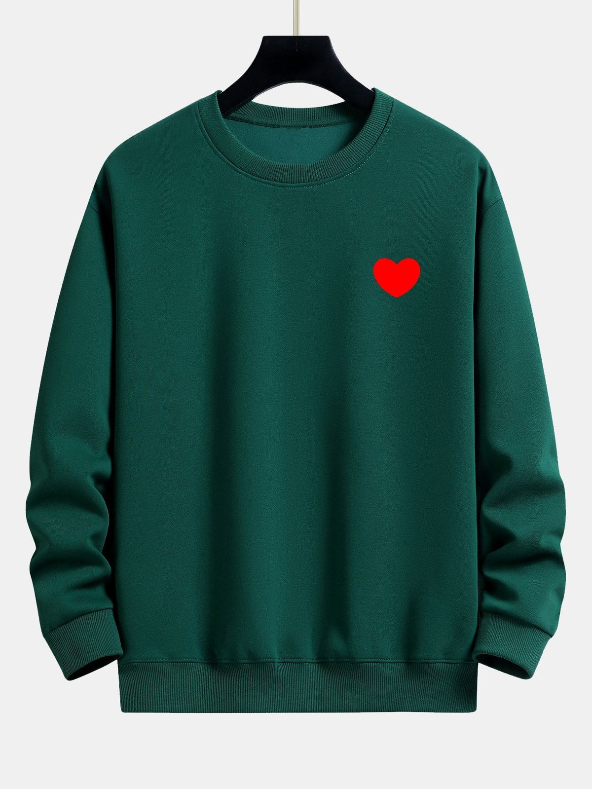Herren Minimalist Herzprint Sweatshirt – Relaxed Fit Baumwollmischung - Dunkelgrün