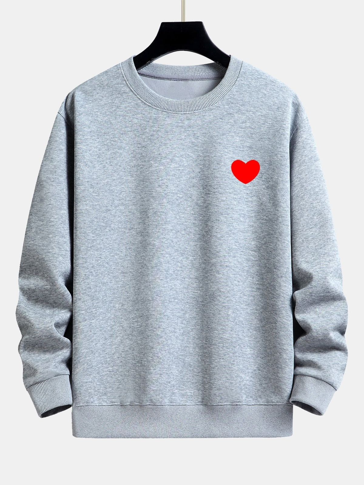 Herren Minimalist Herzprint Sweatshirt – Relaxed Fit Baumwollmischung - Hellgrau