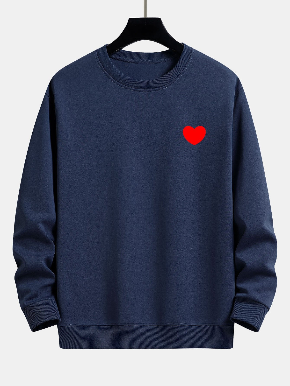 Herren Minimalist Herzprint Sweatshirt – Relaxed Fit Baumwollmischung - Marineblau