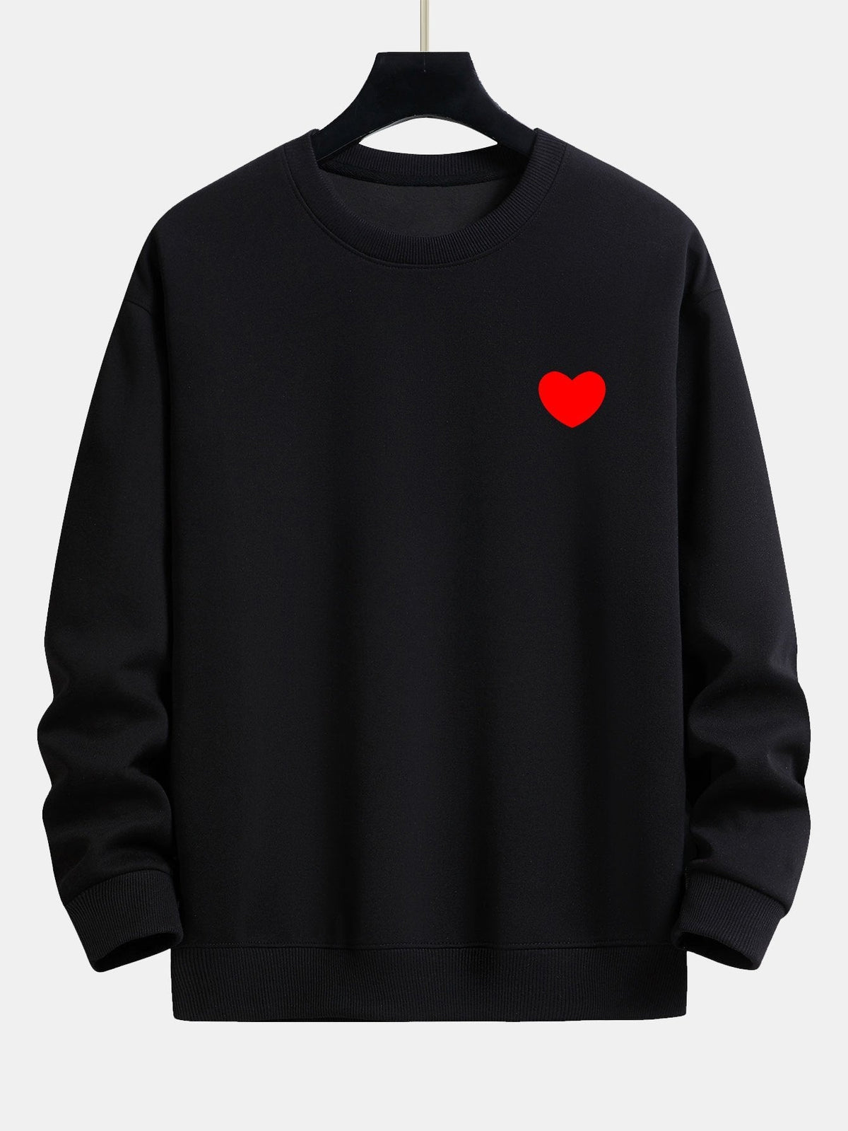 Herren Minimalist Herzprint Sweatshirt – Relaxed Fit Baumwollmischung - Schwarz