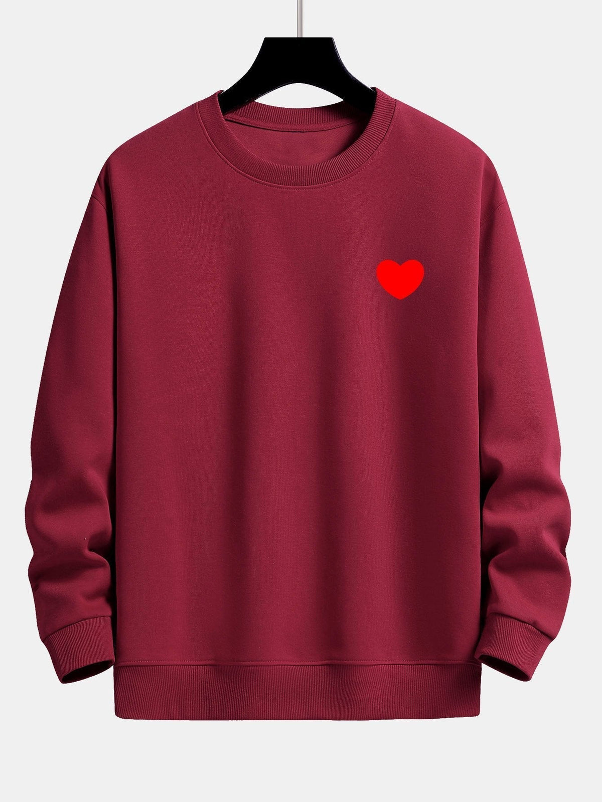 Herren Minimalist Herzprint Sweatshirt – Relaxed Fit Baumwollmischung - Weinrot