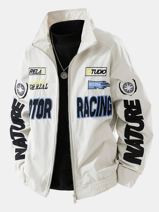Herren Motorsport Racing Bomberjacke in beige, Relaxed Fit Streetwear