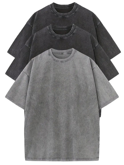 Herren Oversized Baumwoll-T-Shirt 3er-Set - Klassische Basics - 2 Black | 1 Gray