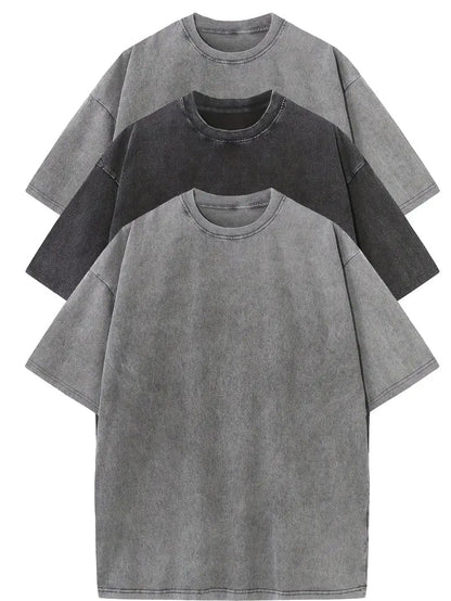 Herren Oversized Baumwoll-T-Shirt 3er-Set - Klassische Basics - 2 Gray | 1 Black