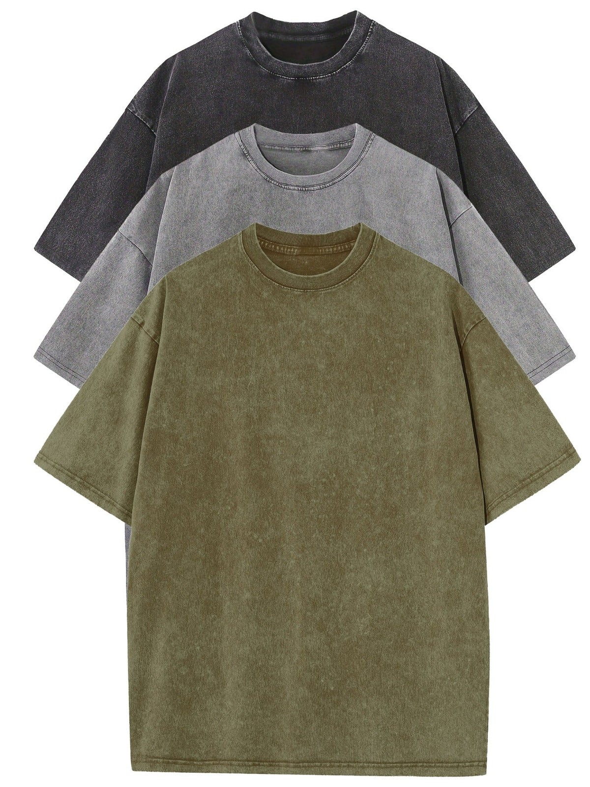 Herren Oversized Baumwoll-T-Shirt 3er-Set - Klassische Basics - Black | Gray | Green