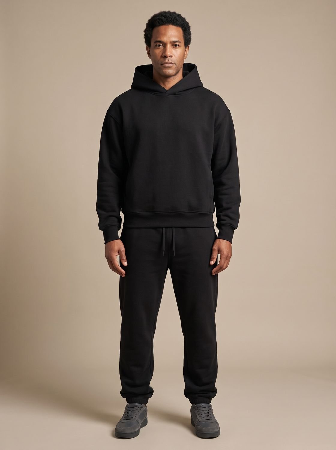 Herren Oversized Hoodie und Jogger Set in schwarz, Locker geschnitten