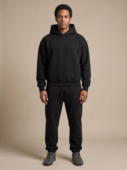 Herren Oversized Hoodie und Jogger Set in schwarz, Locker geschnitten